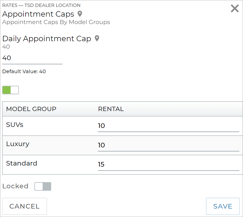 Appointment Caps (Rates setting)